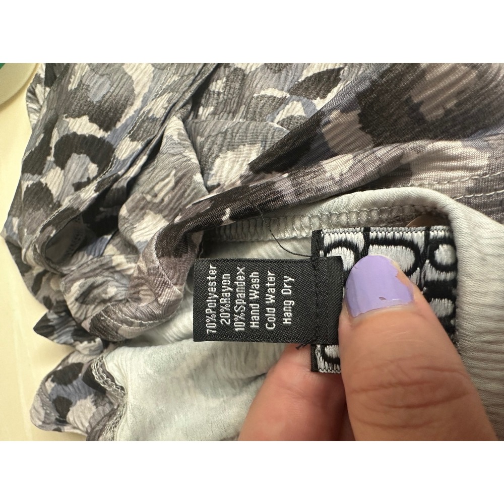 Clara Sunwoo Leopard Print Sharkbite Hem Tunic Top Purple Black 2X Made in USA - Picture 7 of 7